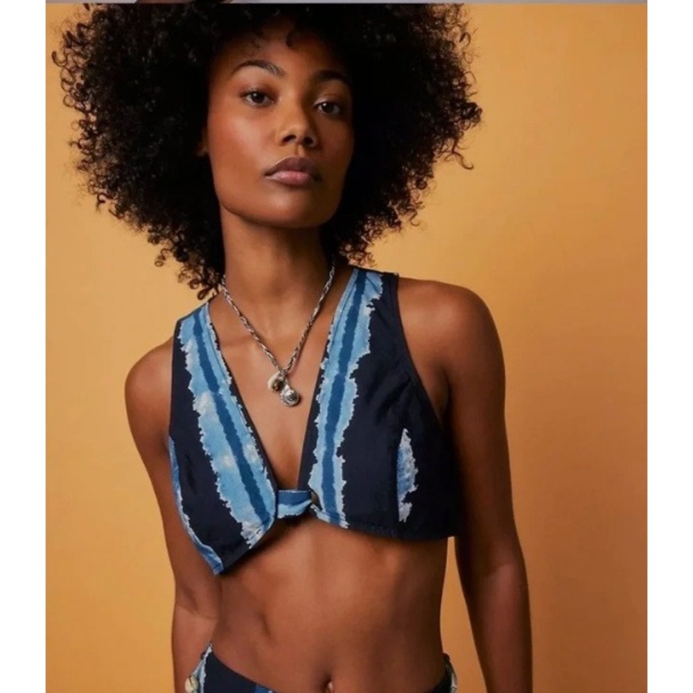 Free People House of Aama Crop Top Black Combo Blue Tie Dye Batik NWT 10 Boho